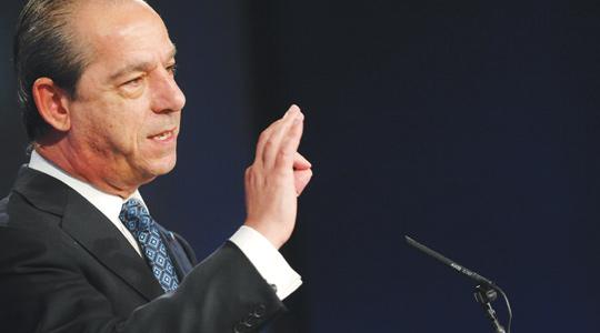 Nationalist Party leader Lawrence Gonzi addressing the general council, yesterday. Photo: Jason Borg.