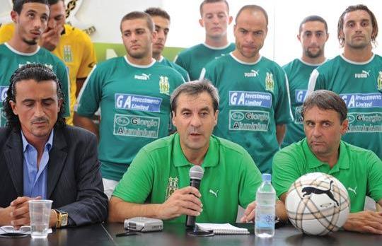 Floriana coach Todor Raykov addressing the media.