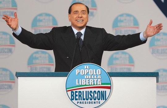 Italian centre-right leader Silvio Berlusconi at a political party meeting in downtown Milan.