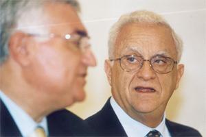 Finance Minister John Dali with Prime Minister Eddie Fenech Adami.