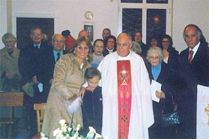 Mgr Charles Vella with relatives and friends - from left, Dr George Bonello Du Puis and his wife Iris, Mandy and Simon, Connie Fiteni and Alfred Vella.