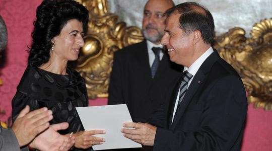 Magistrate Marse-Ann Farrugia being congratulated by President George Abela, yesterday.