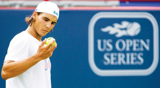 Rafael Nadal practises prior to the start of the Rogers Cup tournament in Montreal.