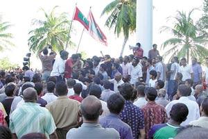 Several thousand protesters demonstrate in the Maldives capital Male yesterday.