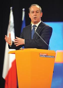Nationalist Party leader Lawrence Gonzi addressing the general council, yesterday. Photo: Jason Borg